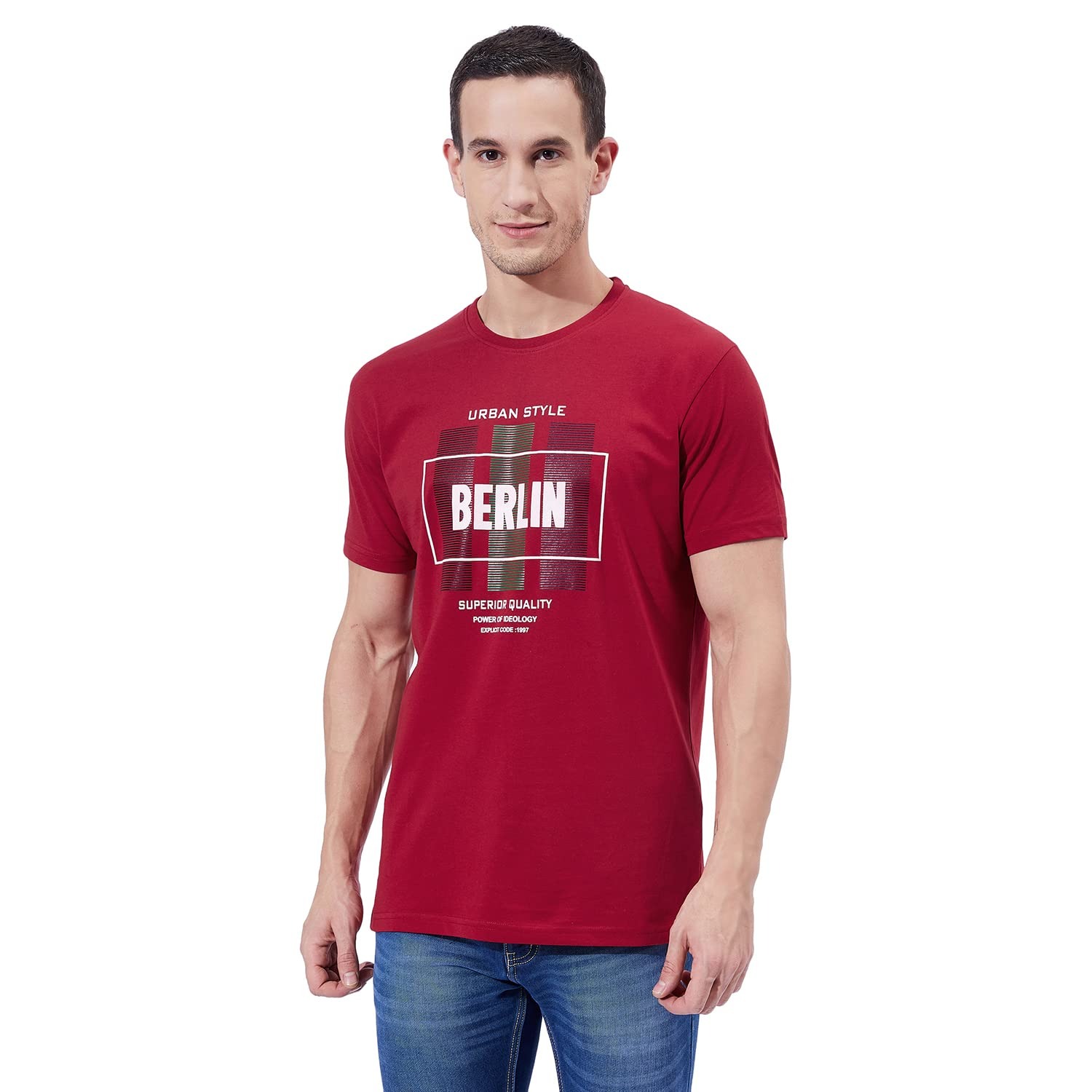 Ben Martin Men's Round Neck Half Sleeve Slim Fit Printed Cotton T-Shirt